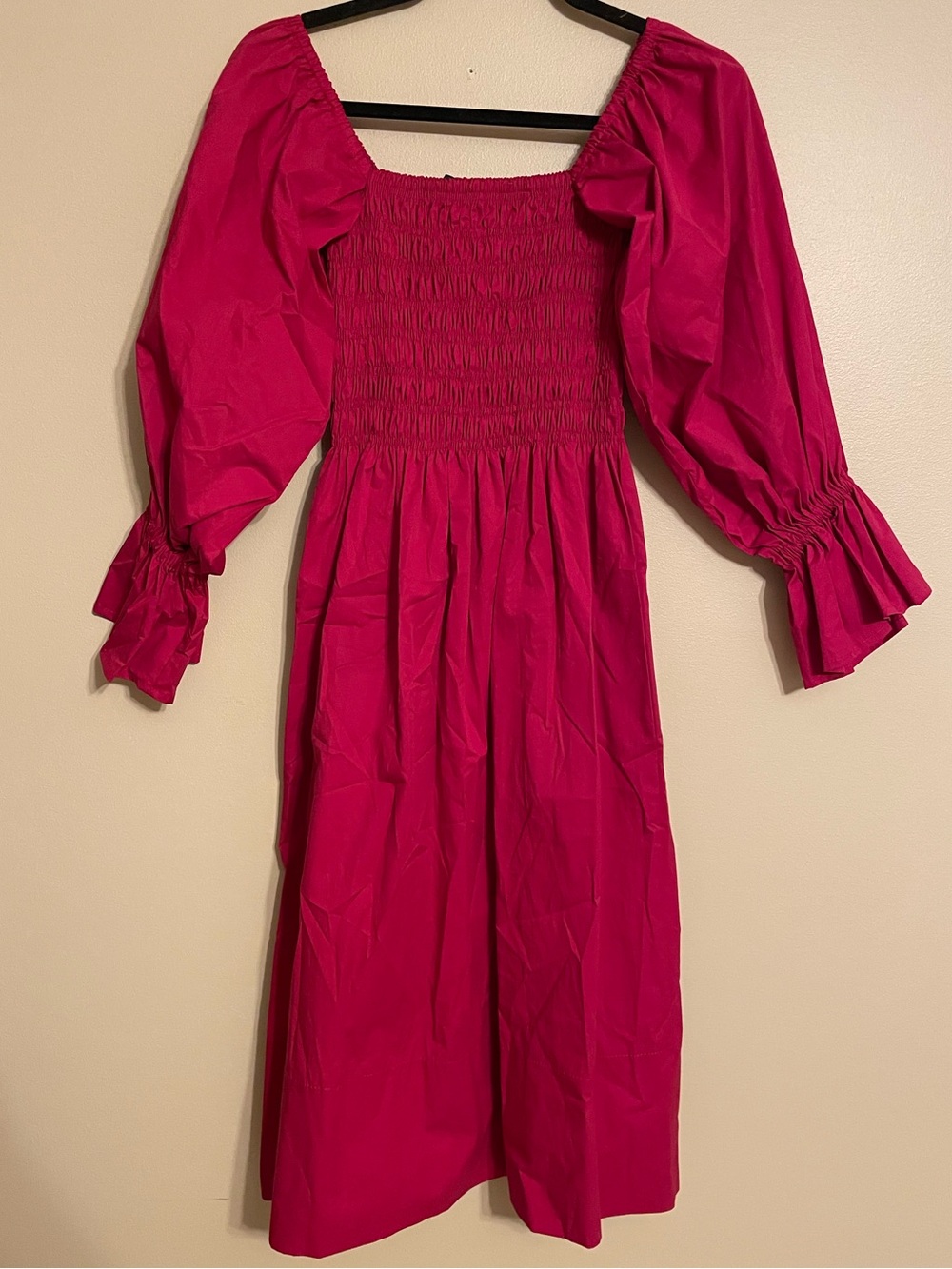 Monica Nera Cotton Smocked Midi berry pink red Feminine Party size XS